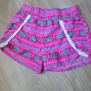 Real Love Shorts Girls 6X Pink Elephant Print Boho Lace Trim Summer Casual